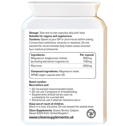 Magnesium Bisglycinate 500mg | Rear Label