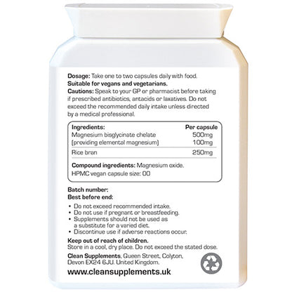 Magnesium Bisglycinate 500mg | Rear Label