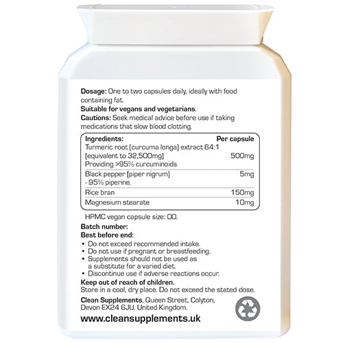 Curcumin and Black Pepper Capsules Rear Label