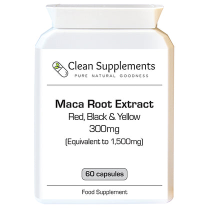 Peruvian maca root extract. A combination of red, yellow and black maca supplied in recyclable pots.