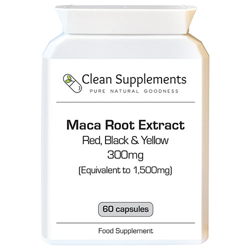 Peruvian maca root extract. A combination of red, yellow and black maca supplied in recyclable pots.